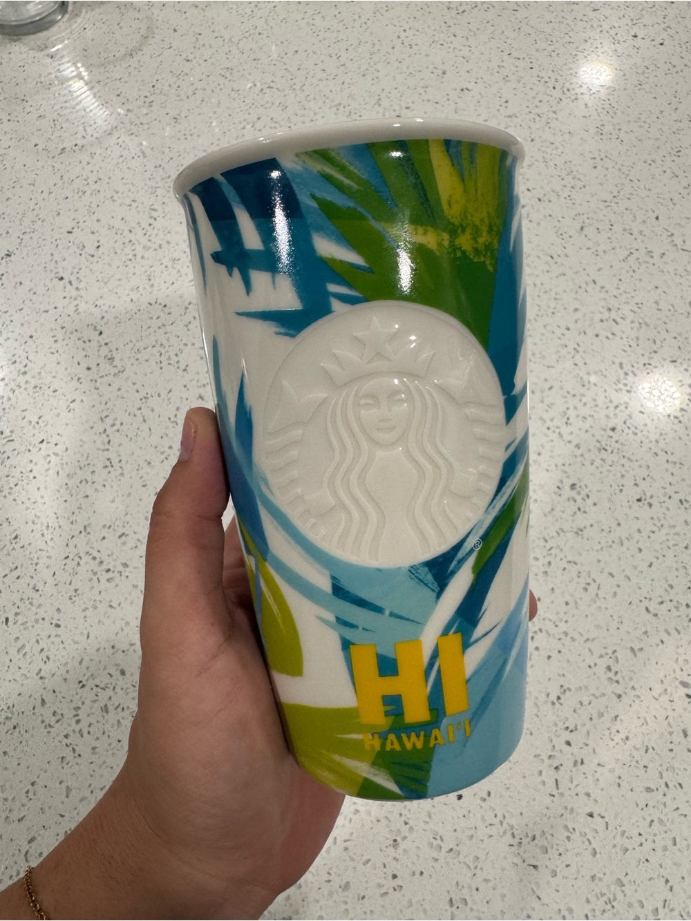 Starbucks Blue, Green & Yellow Hawaii Ceramic Cup with Embossed Siren